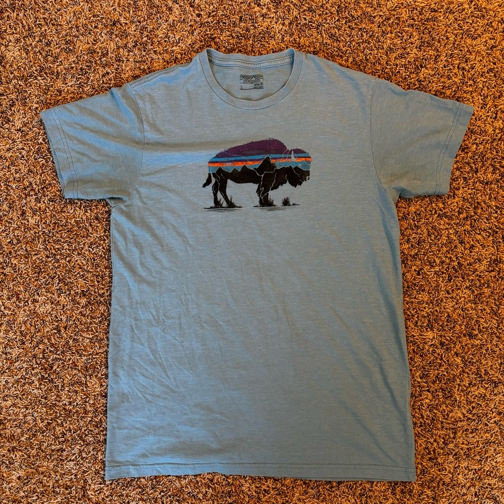 Patagonia Light Blue Bison Graphic Tee